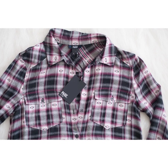 NEW Paige Mya Plaid Lightweight Button Down Shirt - Picture 4 of 6